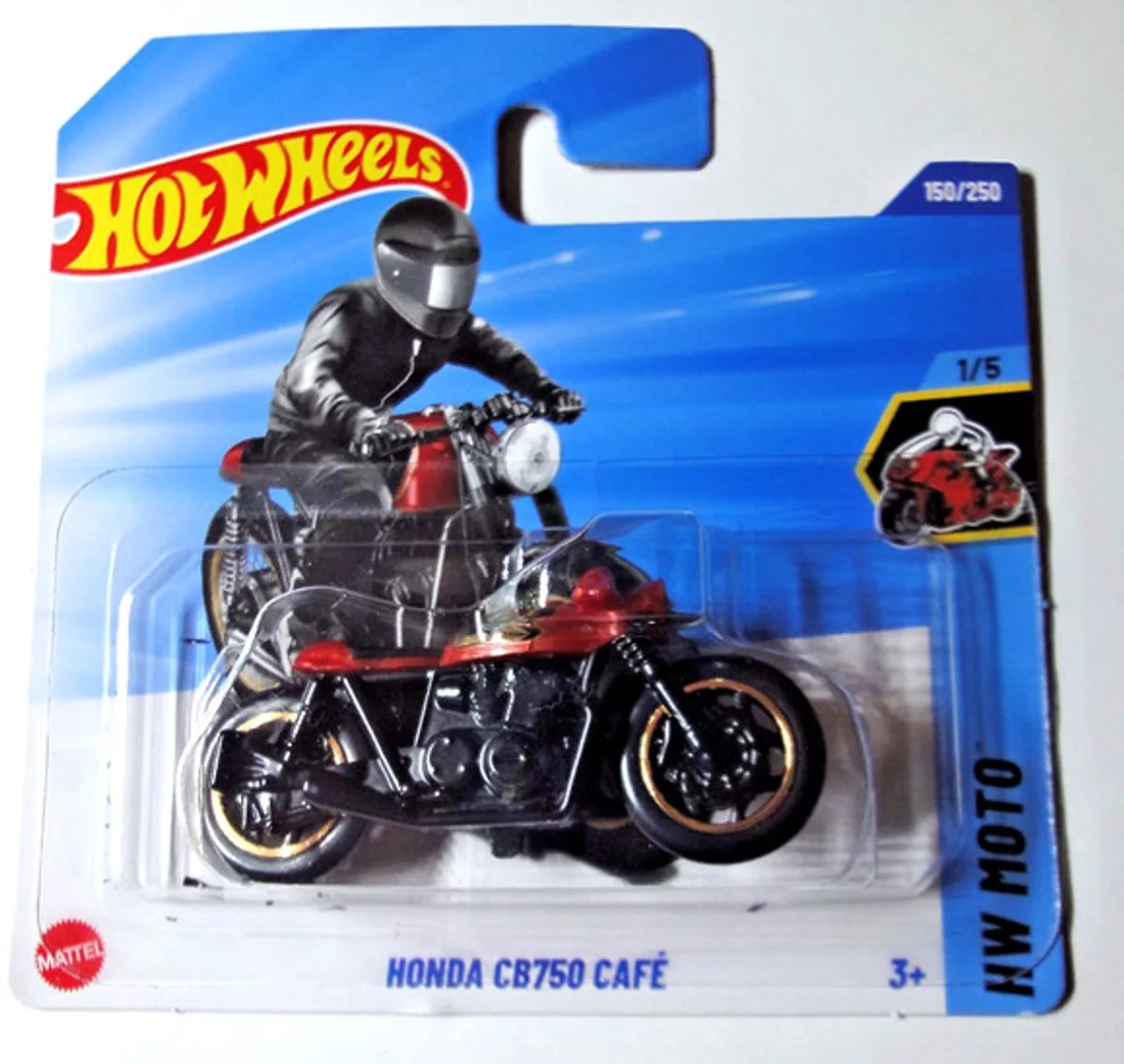 HONDA CB750 CAFE BLACK/RED/GOLD 150/250 HW MOTO 1/5 (1:64) SHORT CART 2025 van Hot Wheels in Black red gold – productfoto