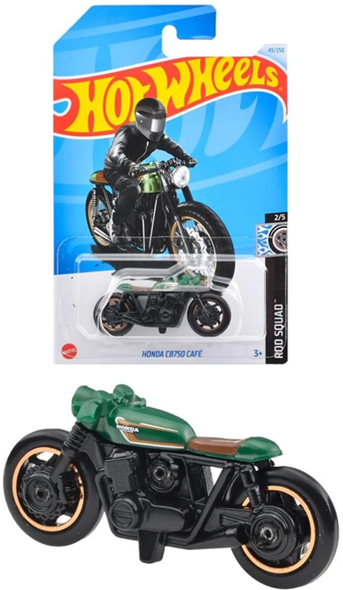 HONDA CB750 CAFÉ MOTORCYCLE 49/250 HW ROD SQUAD 2/5 LONG CARD 2024 1:64 METAL van Hot Wheels in Racing green – productfoto