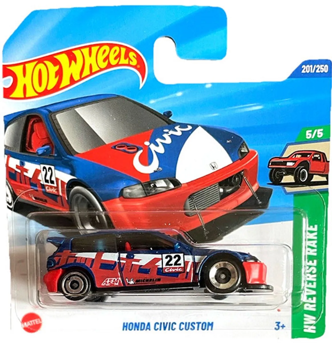 HONDA CIVI CUSTOM 22 RACING BLUE RED 201/250 HW REVERSE RAKE 5/5 1:64 de Hot Wheels en Racing blue red 22 – photo du produit