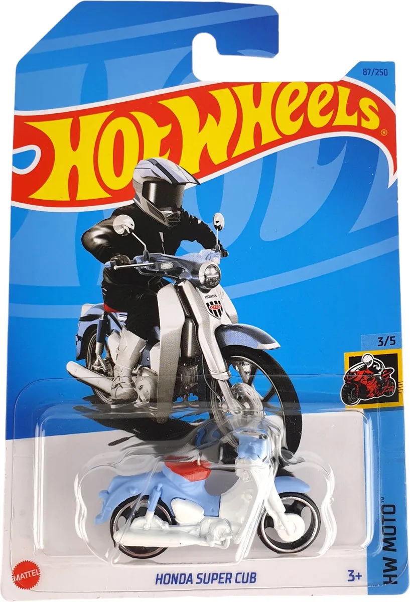 HONDA SUPER CUB 87/250 HW MOTO 3/5 1:64 de Hot Wheels en Bleu, Blanc – photo du produit
