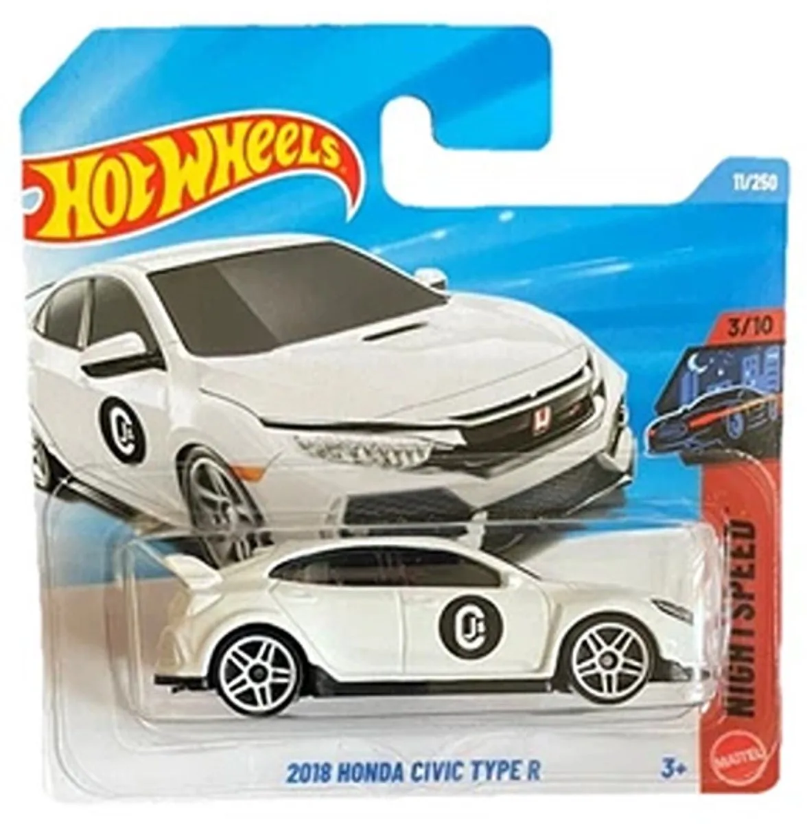 HOT WHEELS 2018 HONDA CIVIC TYPE R WHITE 11/250 HW NIGHT SPEED 3/10 SHORT CARD by Hot Wheels in White cjs – product photo