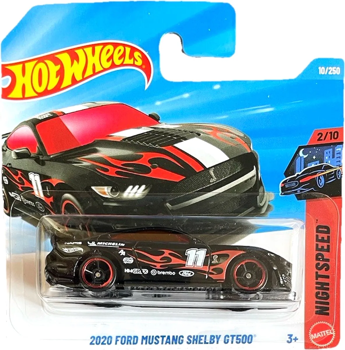 HOT WHEELS 2020 FORD MUSTANG SHELBY GT500 10/250 HW NIGHTSPEED 2/10 SHORT CARD 2026 van Hot Wheels in Black flame – productfoto