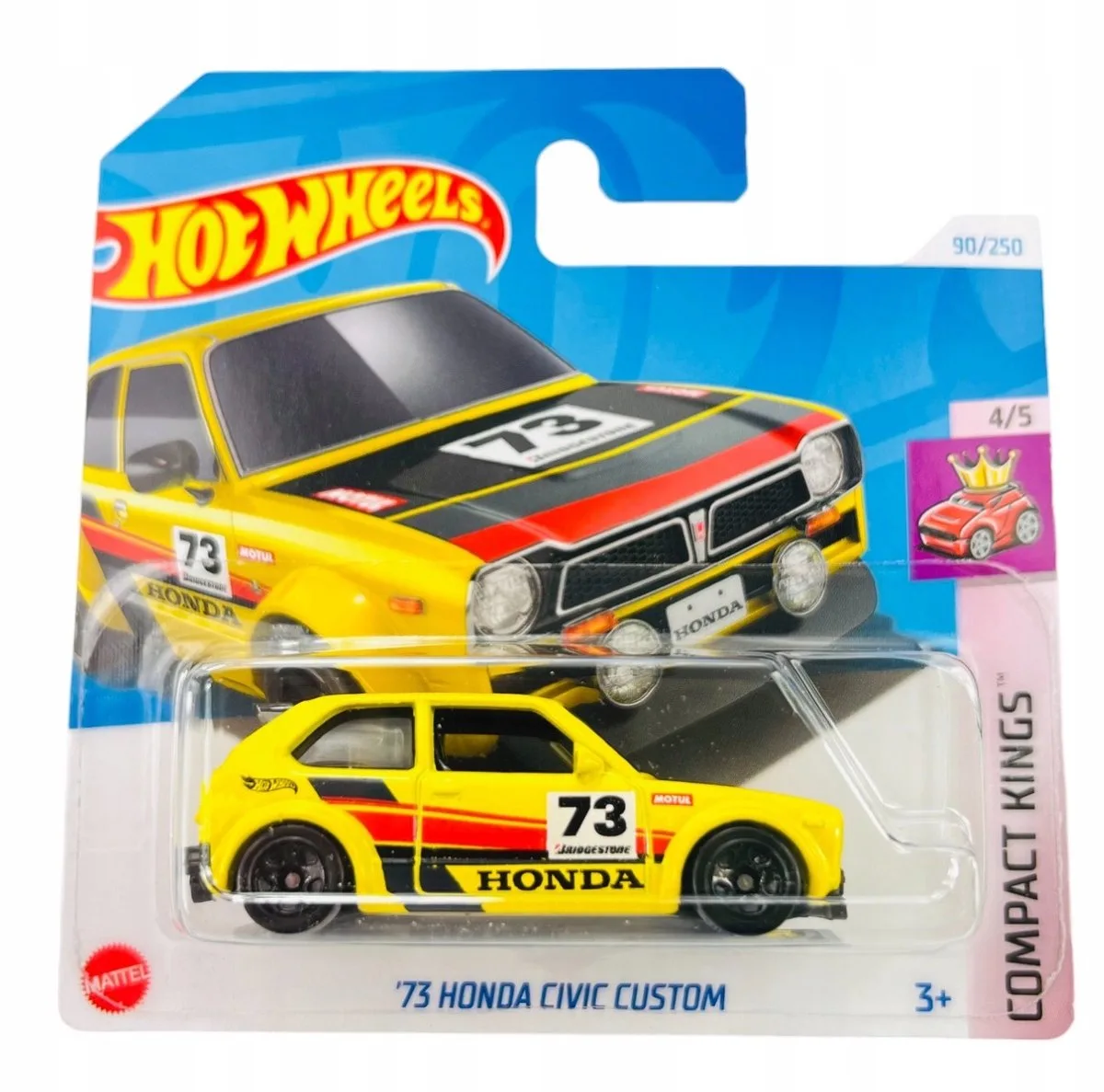 Hot Wheels 2024 '73 Honda Civic Custom HTC19 - Compacte koningen fra Hot Wheels i Gul – produktbillede