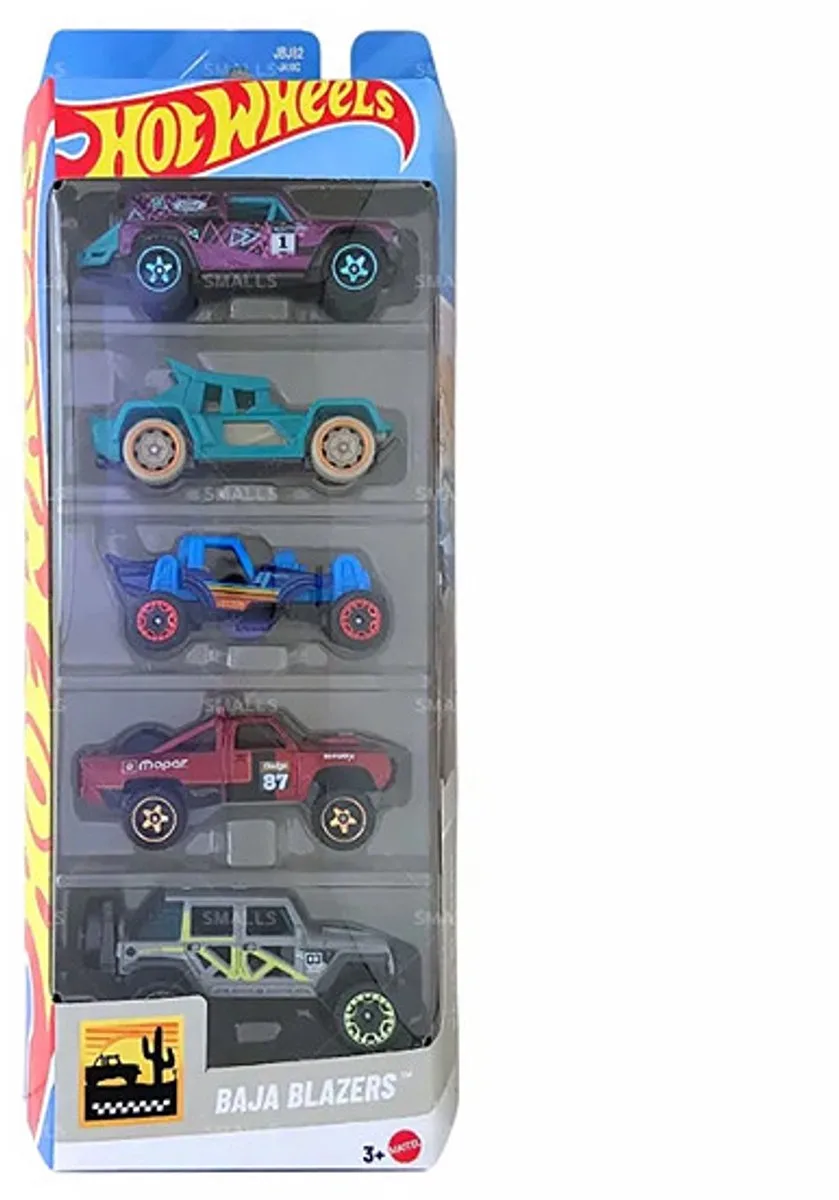 HOT WHEELS 5 CARS IN PACK BULL WHIP, '87 DODGE D100, FORD BRONCO R, MOUNTAIN MAULER, '17 JEEP WRANG 5-PACK van Hot Wheels in Meerkleurig – productfoto