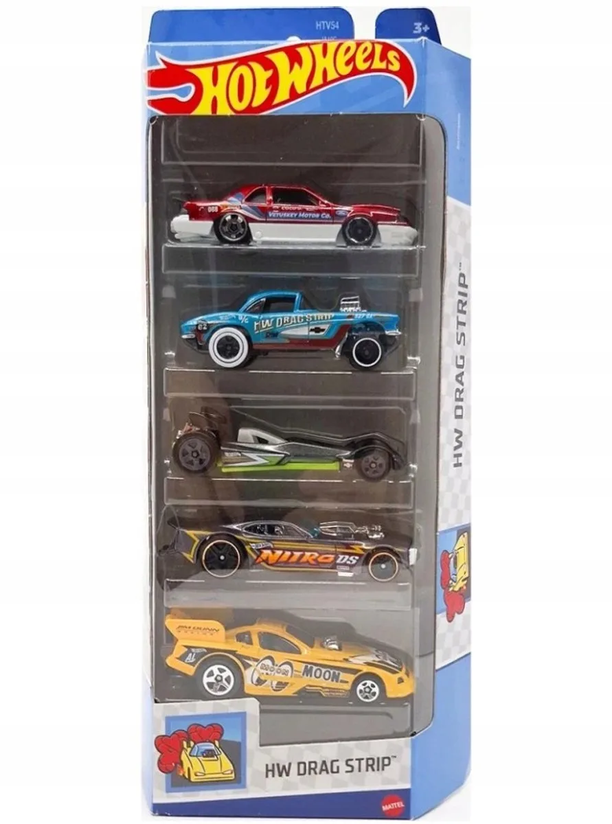 Hot Wheels 5-Pack Voertuigen HW Drag Strip HTV54 fra Hot Wheels i Blå – produktbillede
