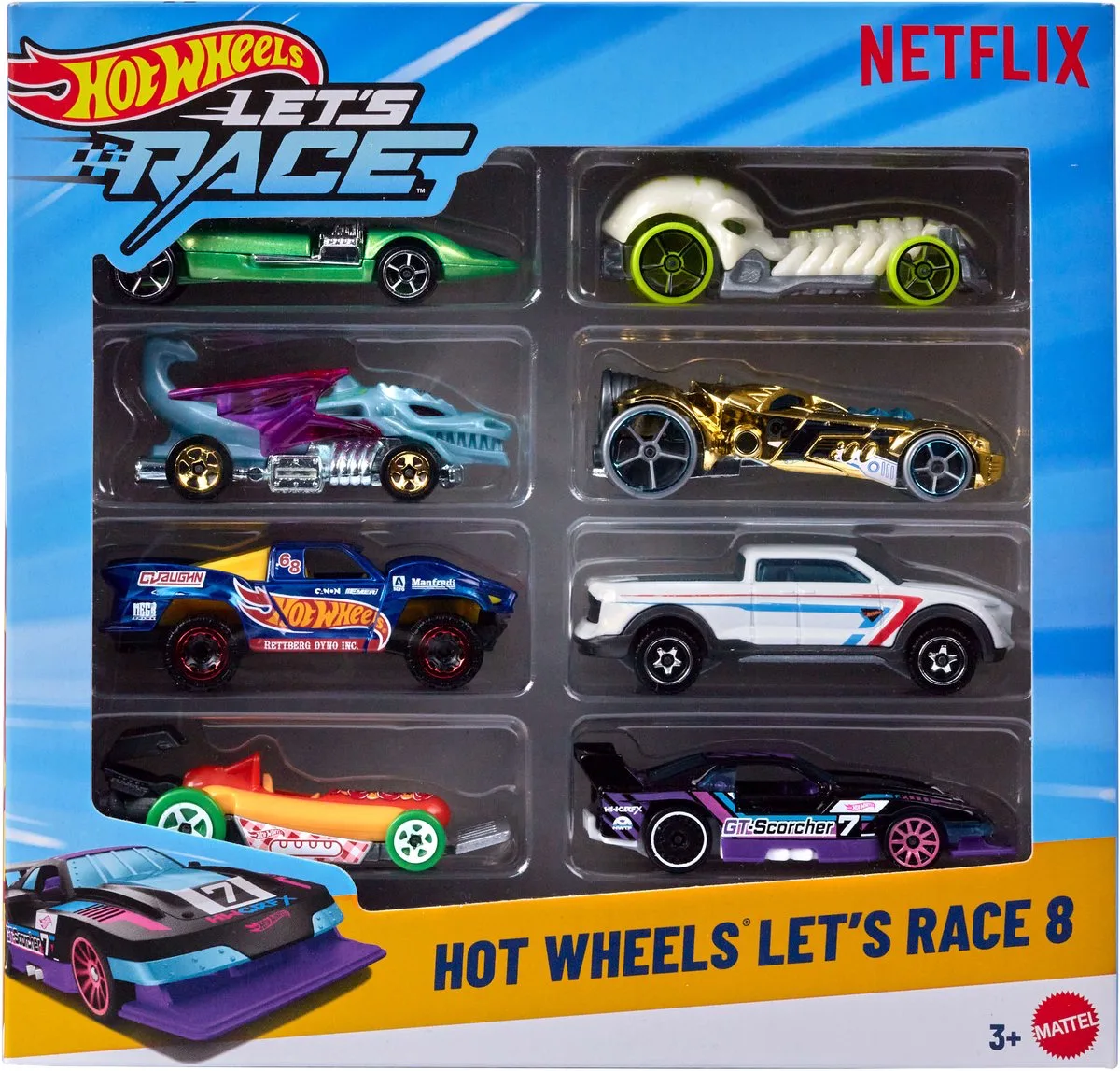 Let's Race 8-pack - uit de Netflix serie de Hot Wheels en Multicolore – photo du produit