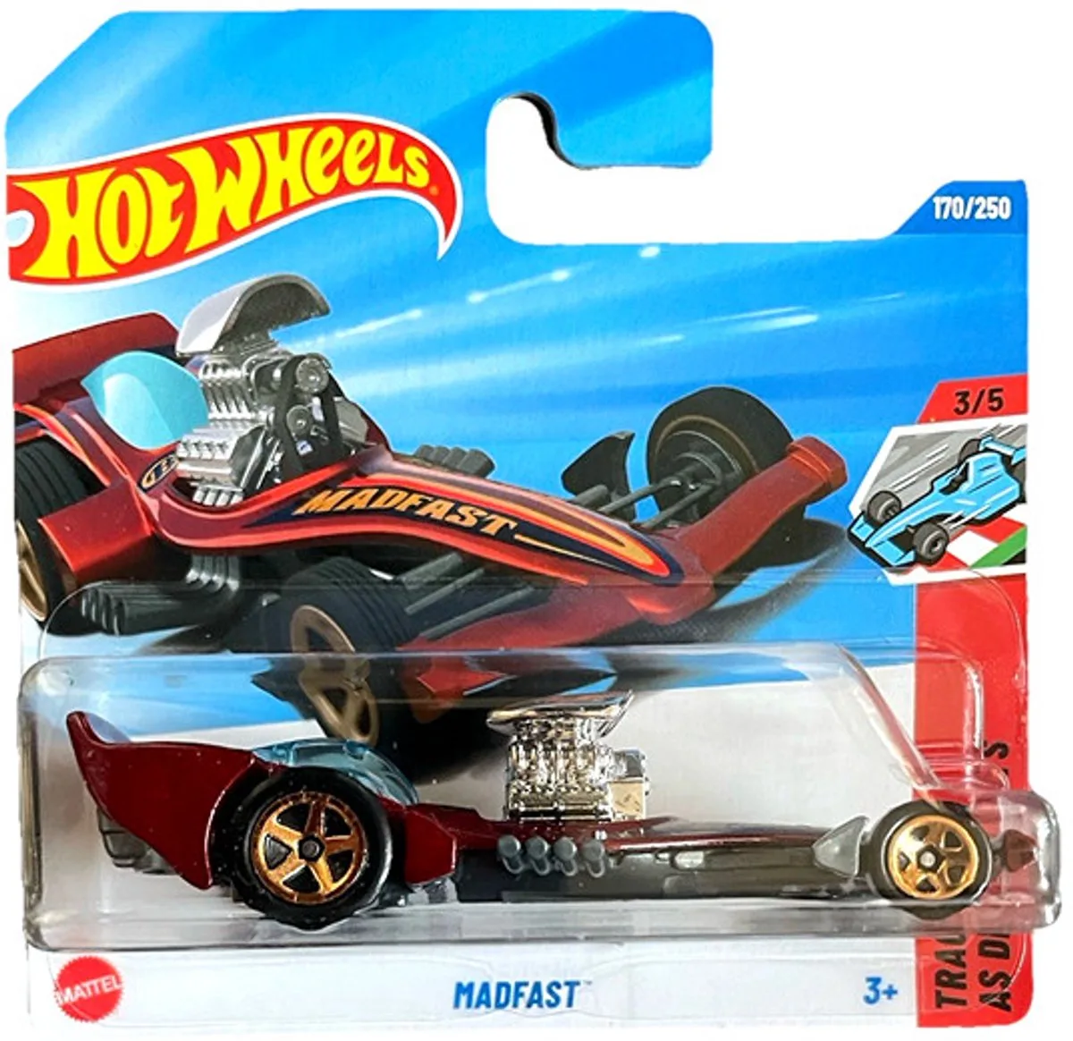 MADFAST 1:64 170/250 HW TRACK ACES AS DES CIRCUITS 3/5 SHORT CARD 2025 1:64 de Hot Wheels en Bordo red – photo du produit