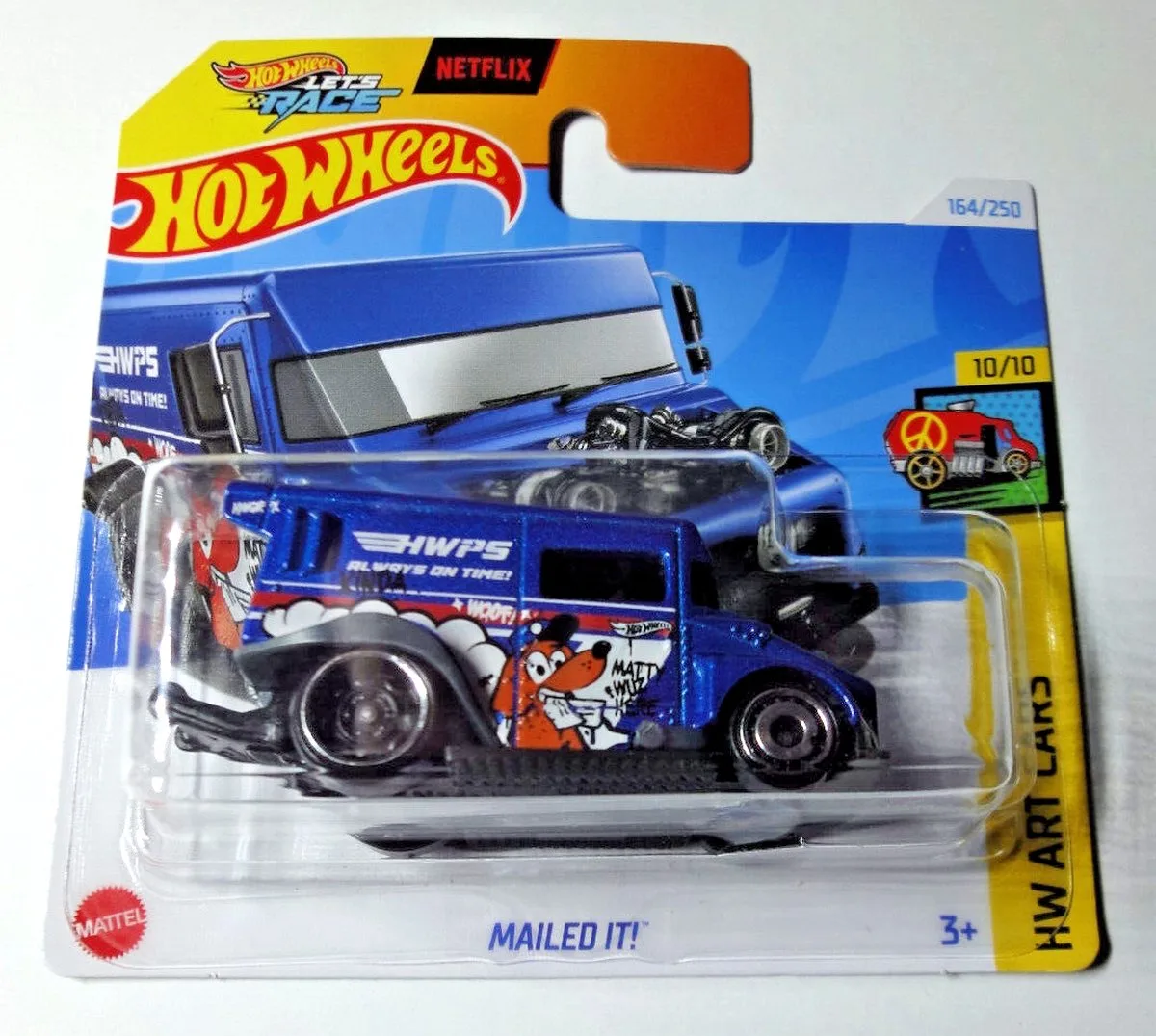MAILED IT 164/250 1:64 BLEU HW ART CARS 10/10 van Hot Wheels in Blauw – productfoto