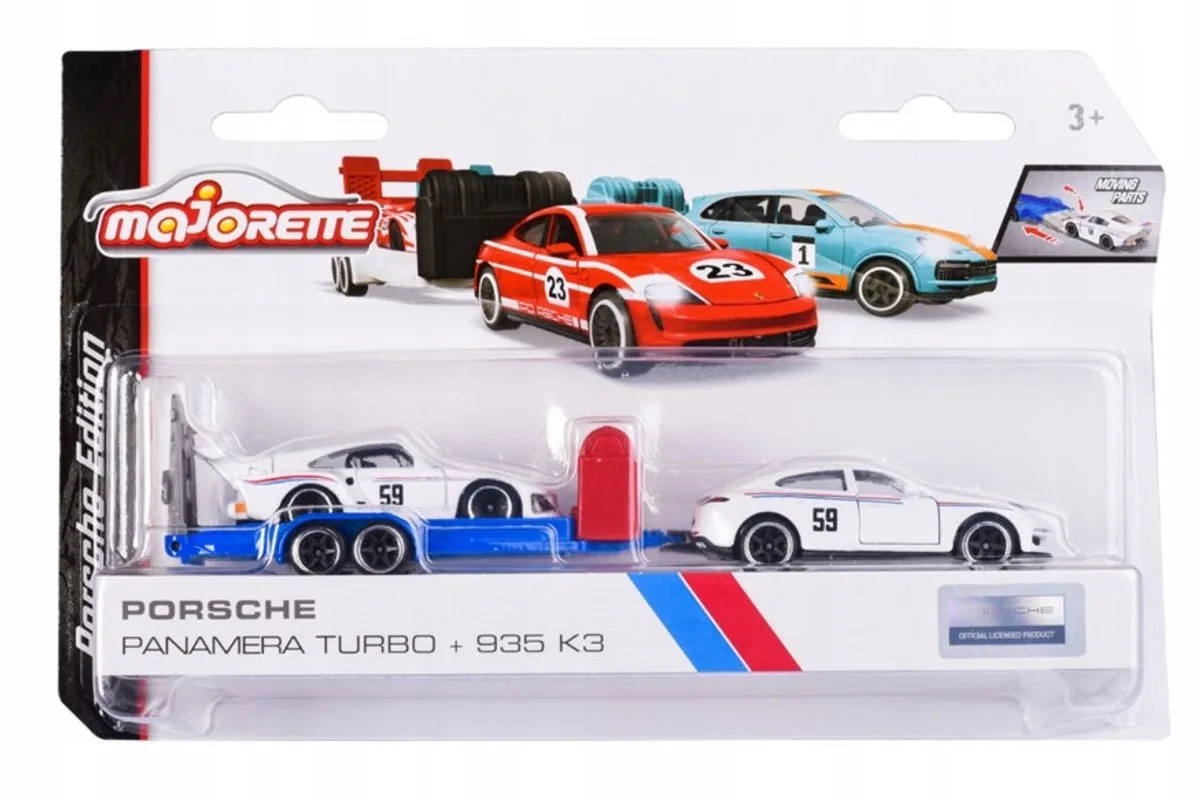 Majorette Porsche Panamera Turbo & 935 K3 met Transporter de Hot Wheels en Bleu – photo du produit