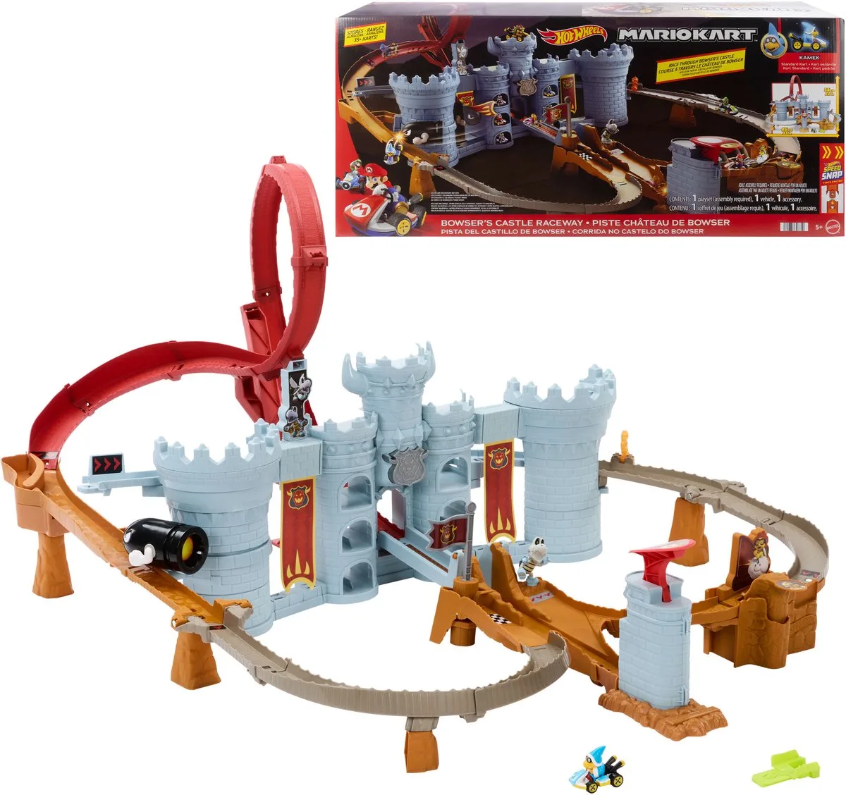 Mario Kart Bowsers Kasteel - Baanset met Metalen Kamek Speelgoedauto de Hot Wheels en Multicolore – photo du produit