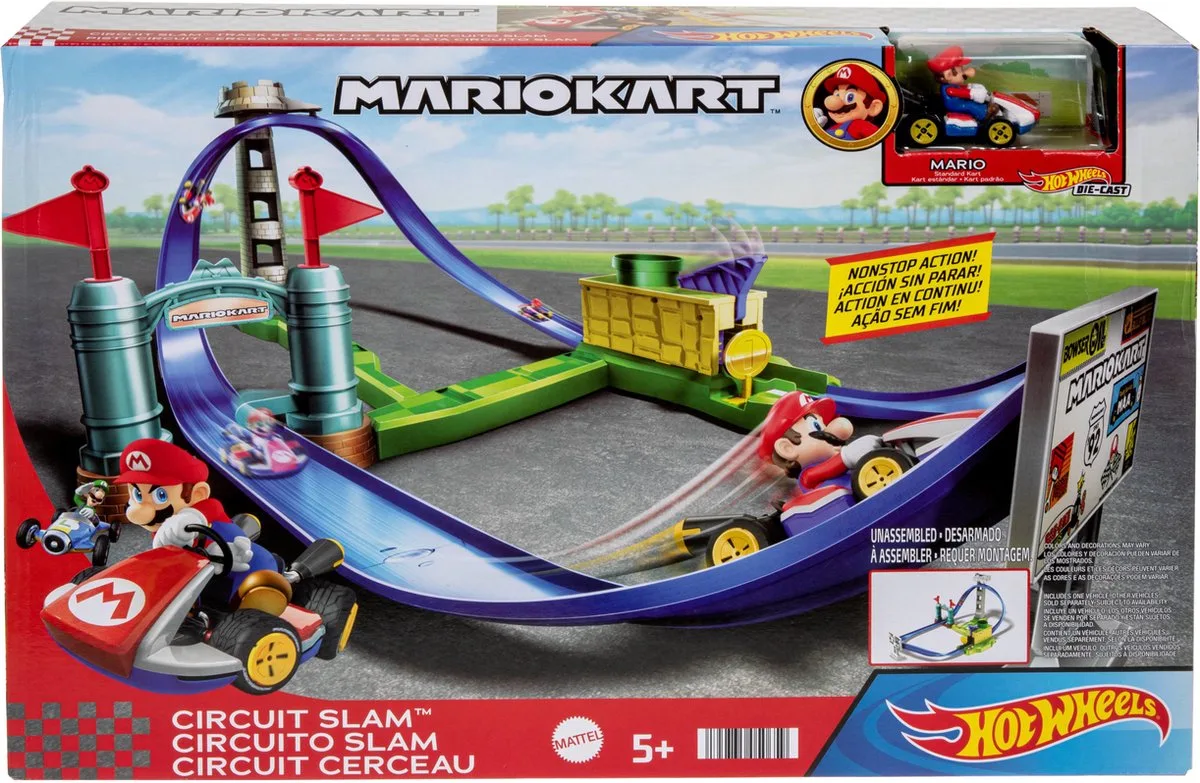 Mario Kart Slam Stroomkring - Racebaan met Super Mario Bros-Figuur fra Hot Wheels – produktbillede