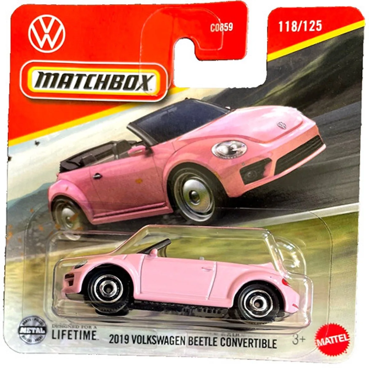 MATCHBOX 2019 VOLKSWAGEN BEETLE CONVERTIBLE KEVER CABRIO 118/125 (1:64) by Hot Wheels in Maimi pink – product photo