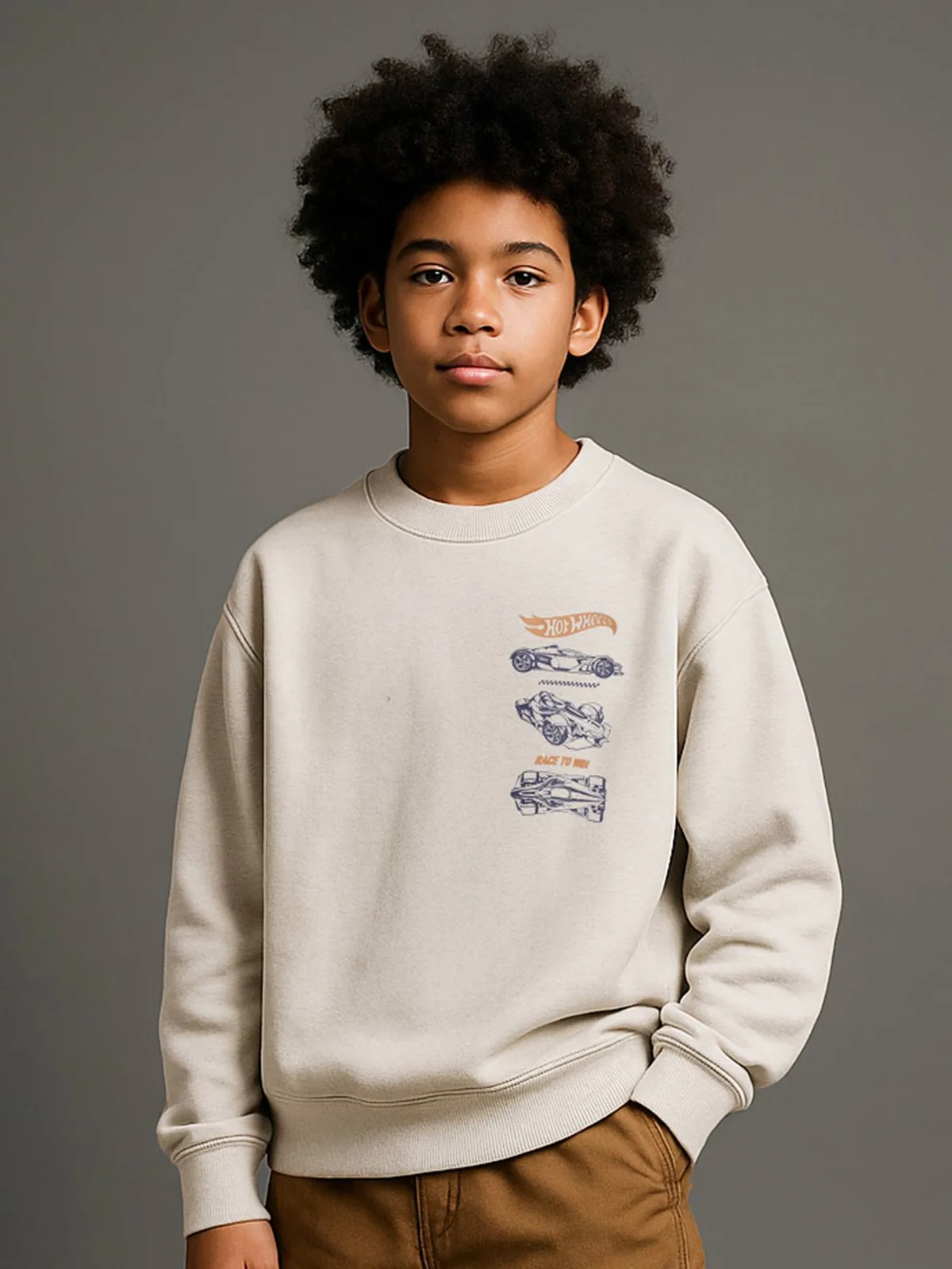 Mattel® HOT WHEELS sweater voor jongens gemêleerd beige de Hot Wheels – photo du produit
