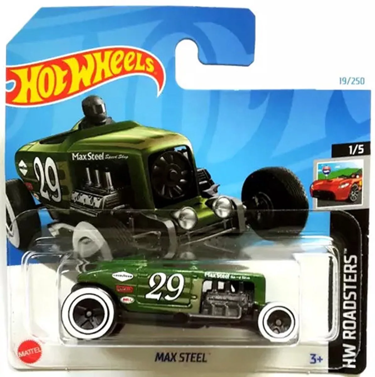 MAX STEEL RACING/GREEN 19/250 1:64 HW ROADSTERS 1/5 från Hot Wheels i Racing green – produktbild