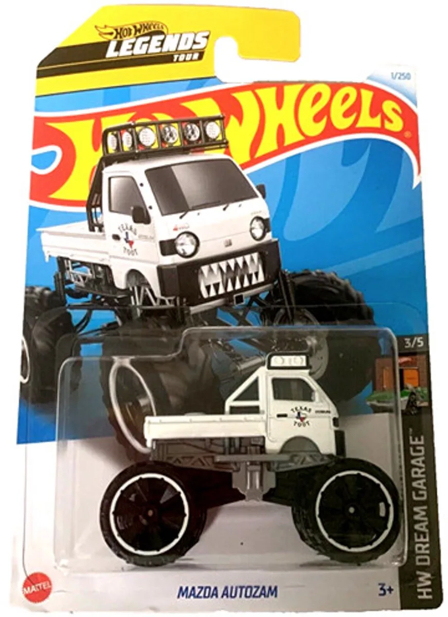 MAZDA AUTOZAM TEXAS TOOT 1/250 1:64 DREAM GARAGE 3/5 LONG CARD 2024 de Hot Wheels en Blanc – photo du produit