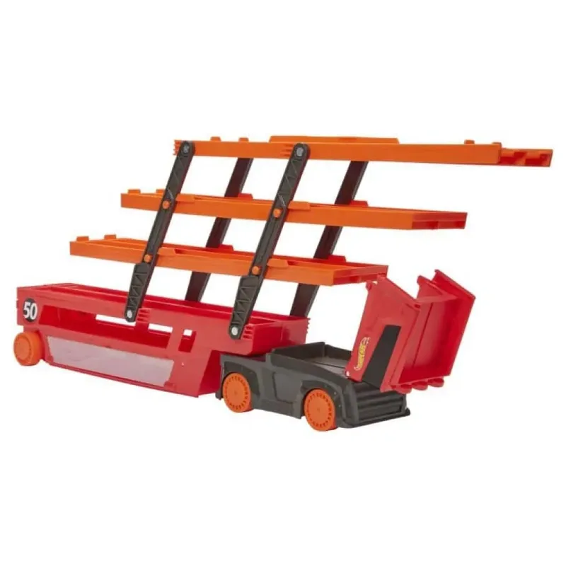 Mega Transporter Vrachtwagen - Schaal 1:64 von Hot Wheels in Orange, Rot – Produktfoto 3 von 6