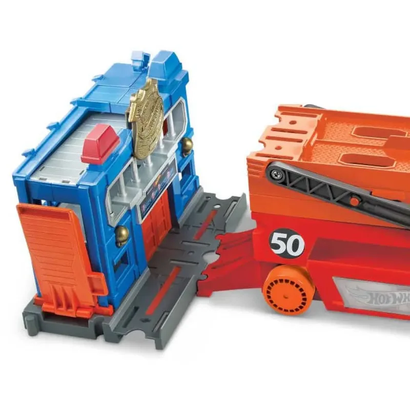 Mega Transporter Vrachtwagen - Schaal 1:64 von Hot Wheels in Orange, Rot – Produktfoto 2 von 6