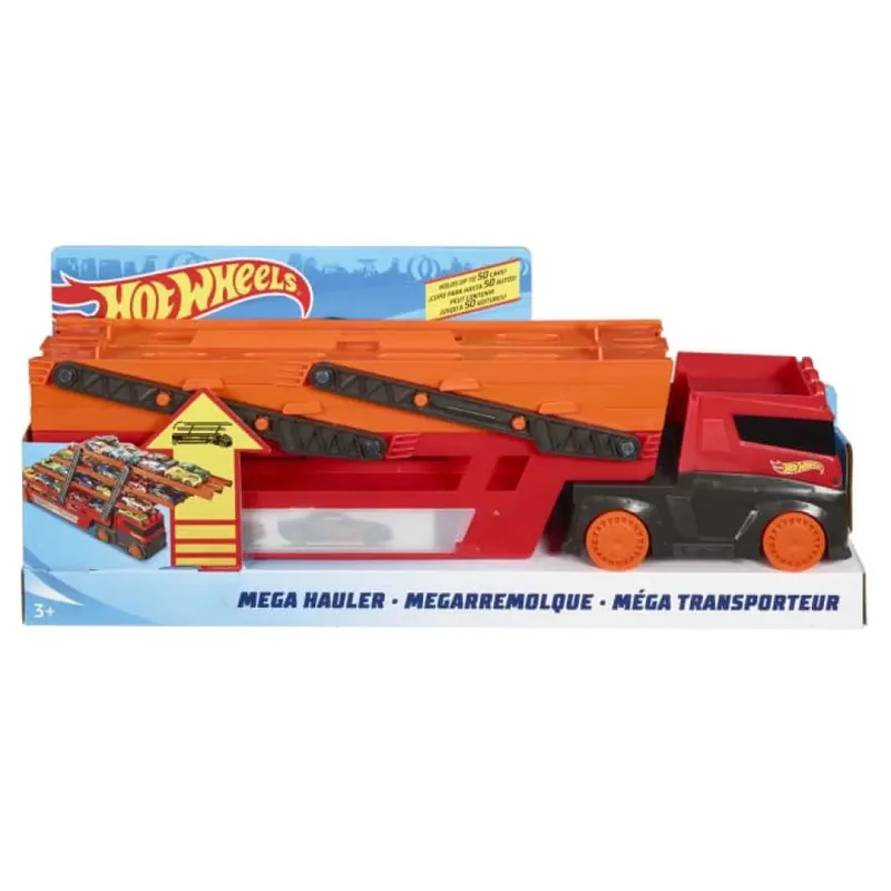 Mega Transporter Vrachtwagen - Schaal 1:64 von Hot Wheels in Orange, Rot – Produktfoto 6 von 6