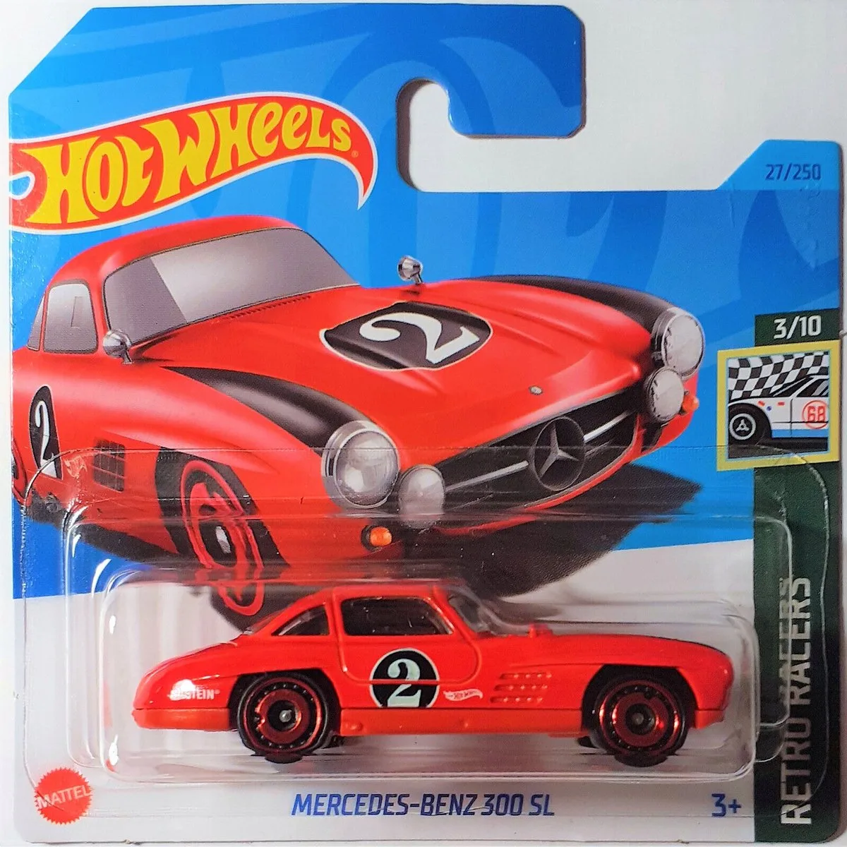 MERCEDES BENZ 300 SL 27/250 1:64 RETRO RACERS 3/10 van Hot Wheels in Rood – productfoto