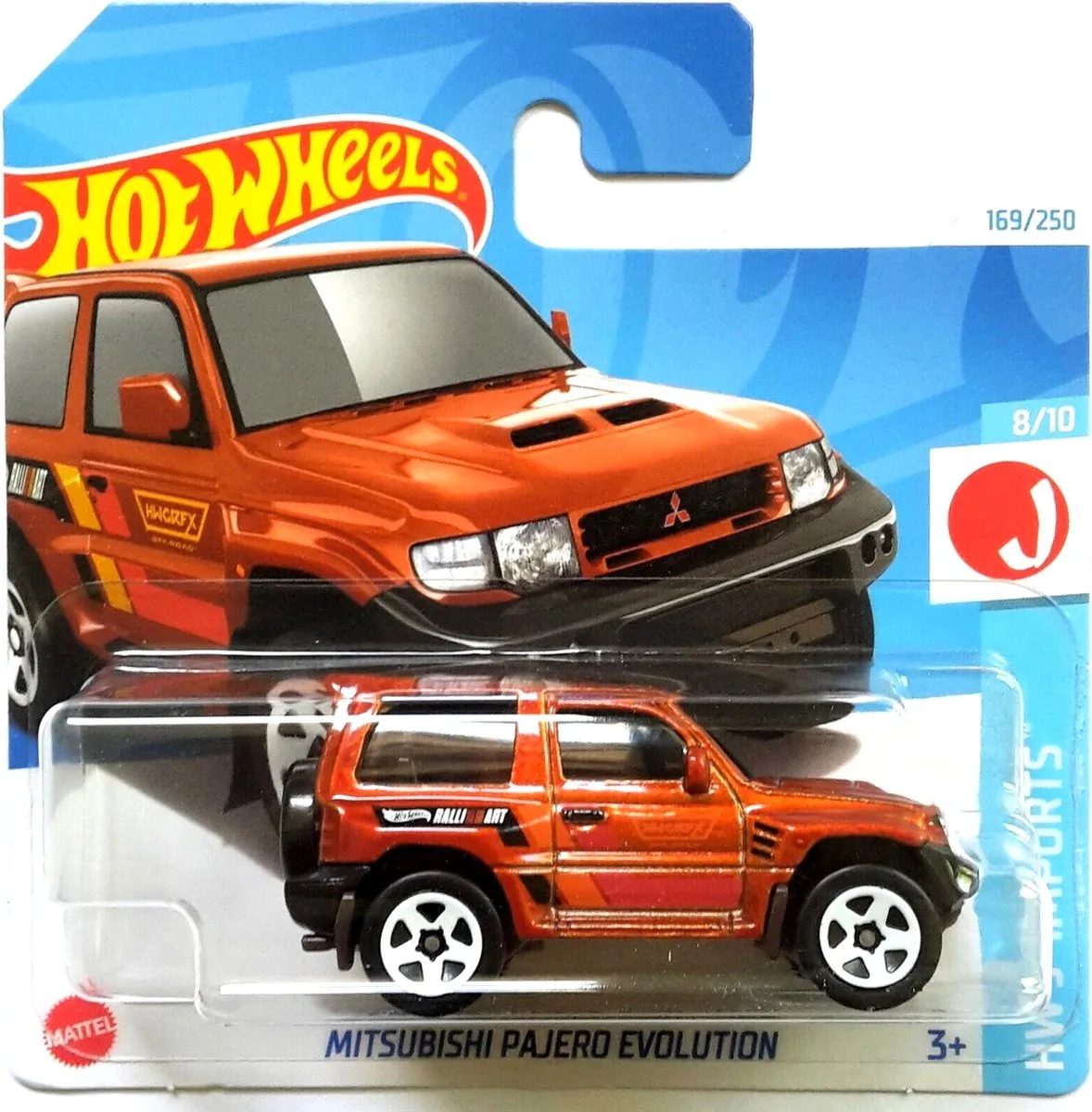 MITSUBISHI PAJERO EVOLUTION 169/250 1:64 HW J-IMPORTS 8/10 van Hot Wheels in Oranje – productfoto