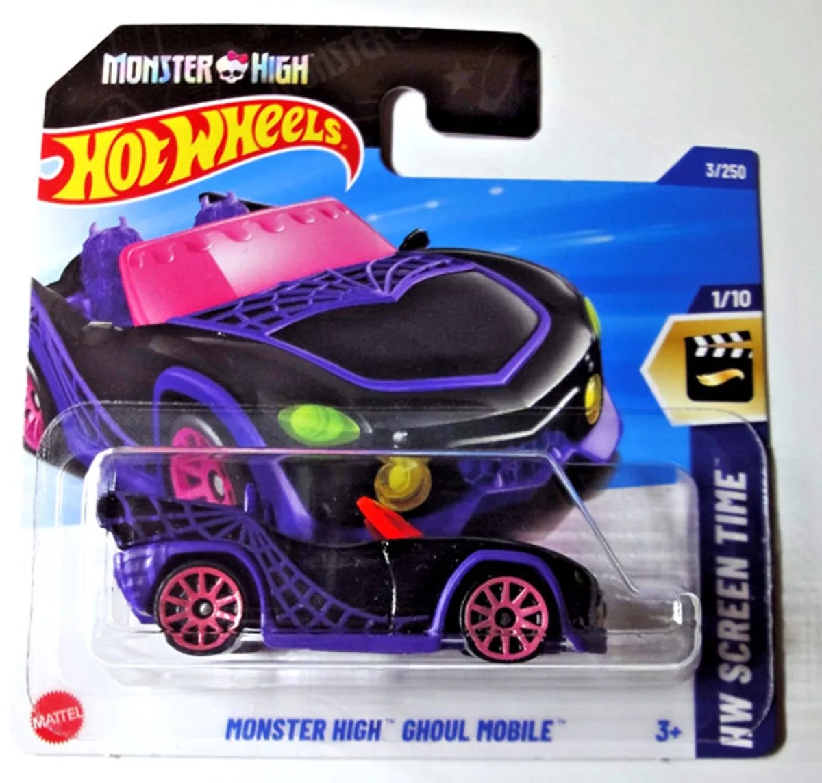 MONSTER HIGH GHOUL MOBILE 3/250 BLACK PURPER1:64 HW SCREEN TIME 1/10 SHORT CARD 2025 de Hot Wheels en Black purper – photo du produit