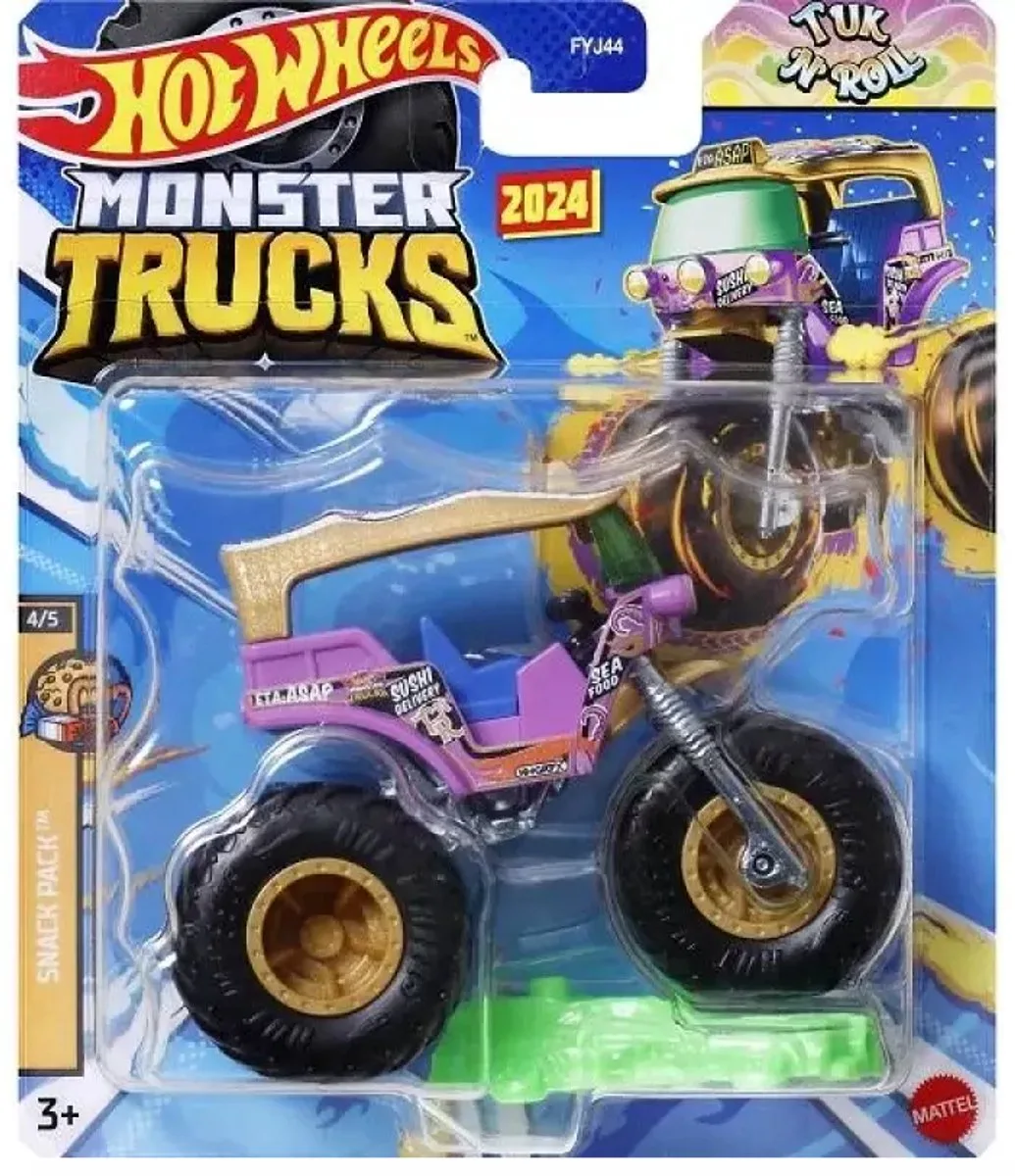 Monster Jam truck Trike Tuk 'n Roll - monstertruck 9 cm schaal 1:64 by Hot Wheels in Gold – product photo