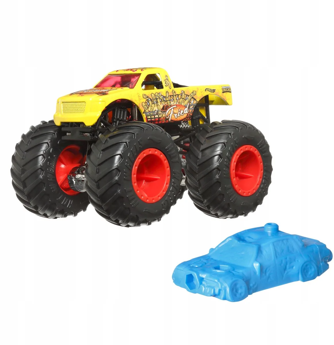 Monster Truck All Fried Up met Wrak 1:64 van Hot Wheels in Blauw – productfoto
