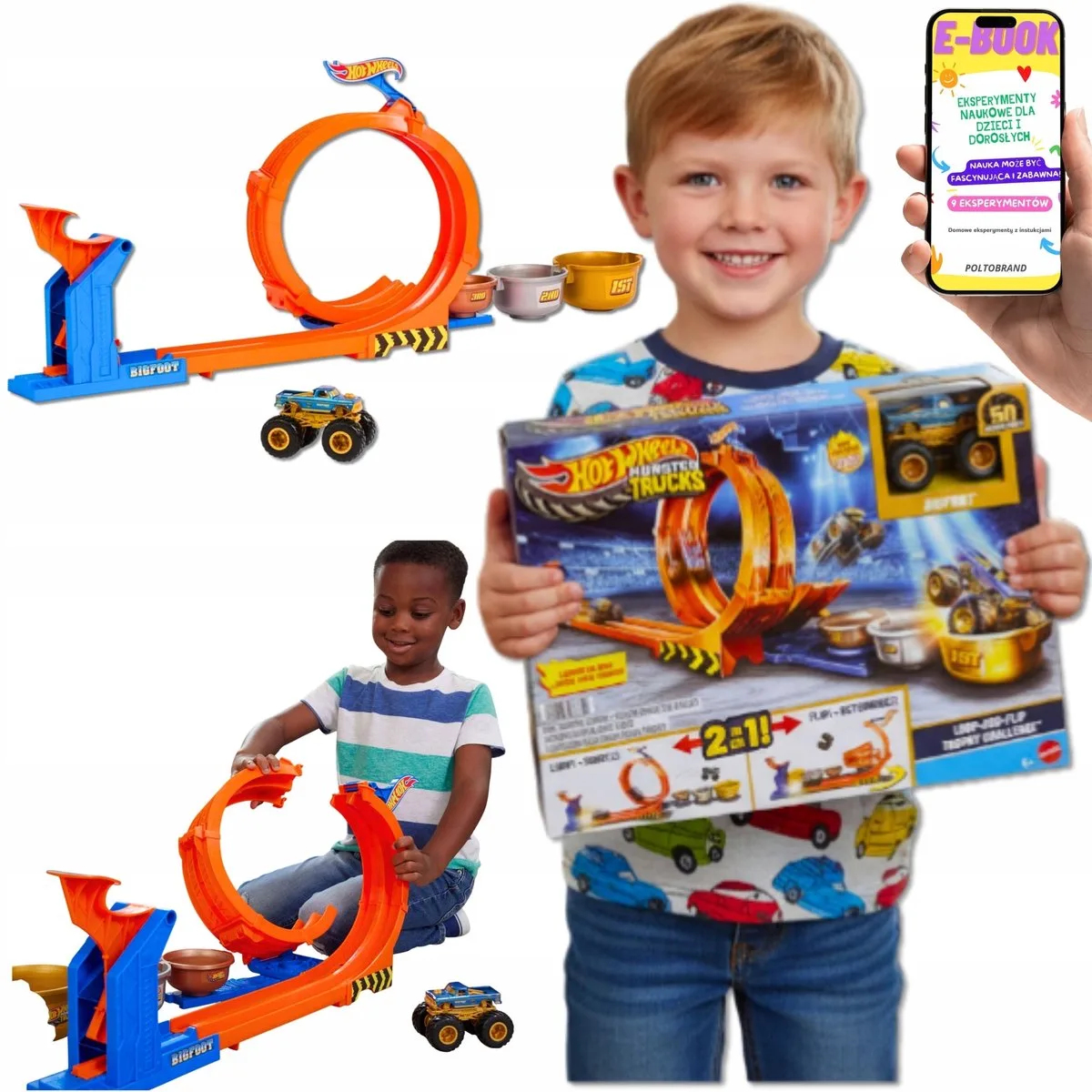 Monster Truck Bigfoot 50 Jaar Loop & Trofee Springset från Hot Wheels i Blå – produktbild