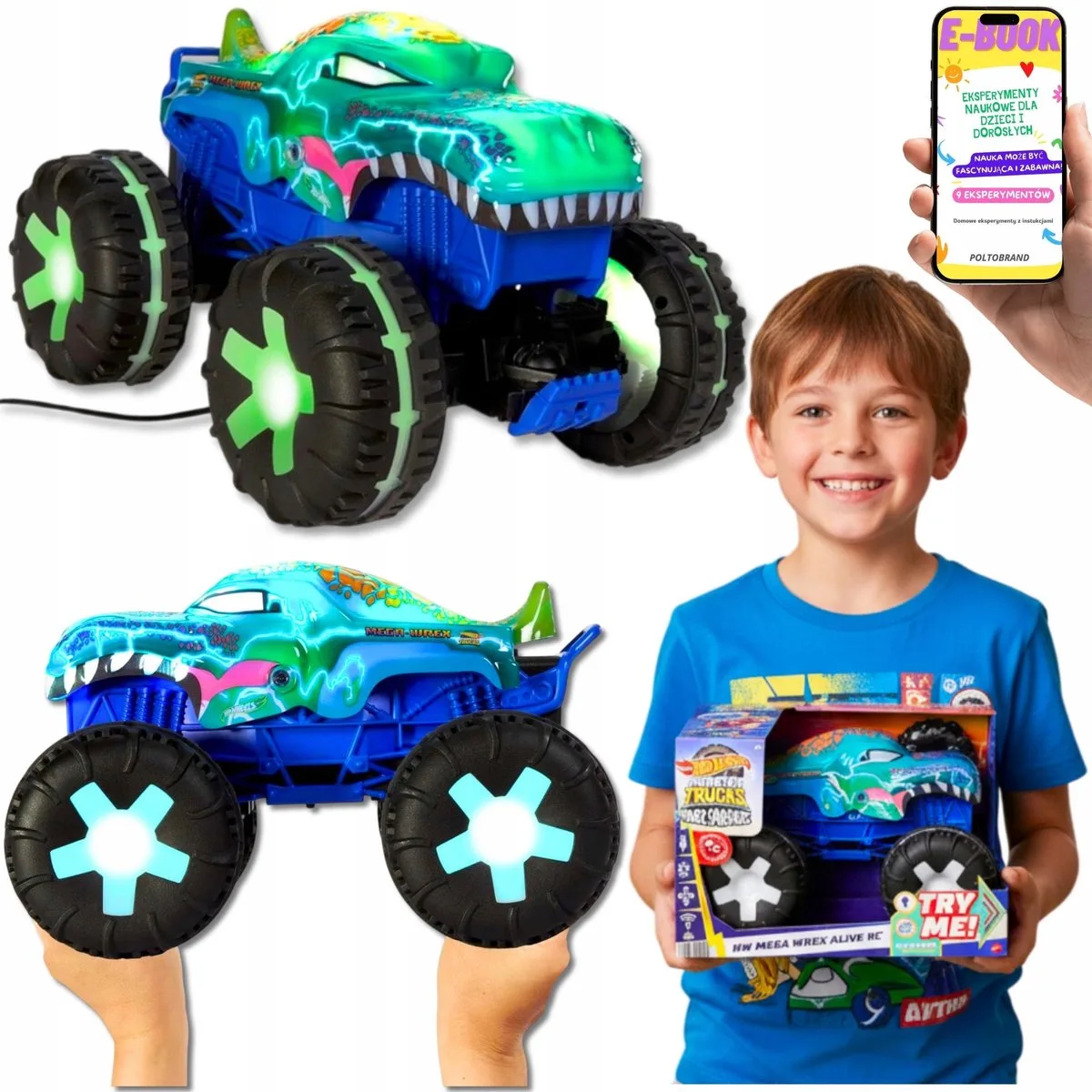 Monster Truck Mega Wrex RC met Licht & Geluid de Hot Wheels en Bleu – photo du produit