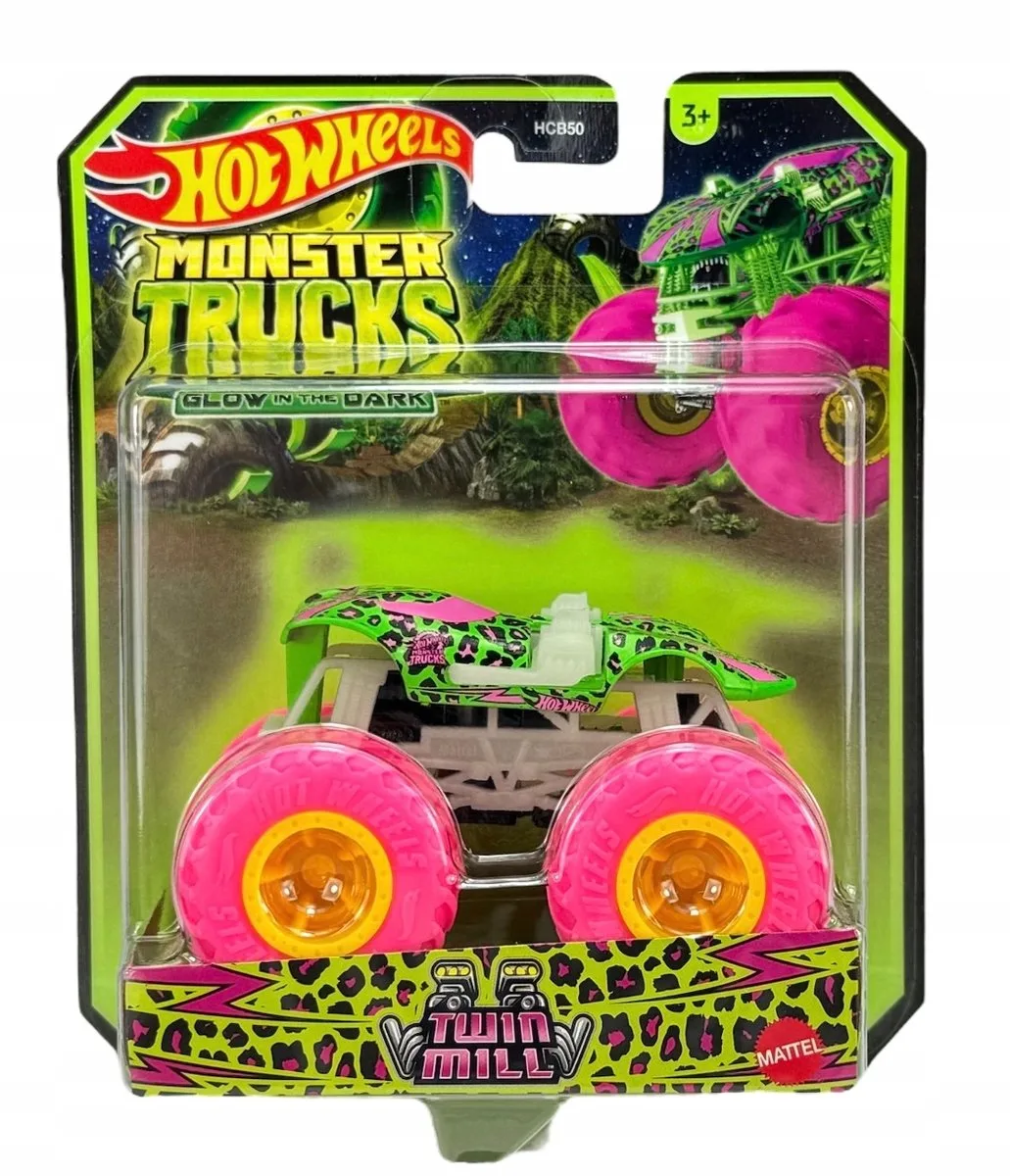 Monster Truck Twin Mill JFX22 - Lichtgevend in Donker från Hot Wheels i Gul – produktbild