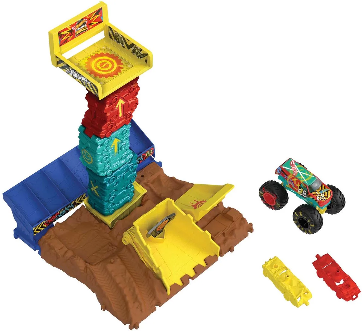 Monster Trucks ARENA SMASHERS Demo Derby Car Jump Challenge von Hot Wheels in Mehrfarbig – Produktfoto