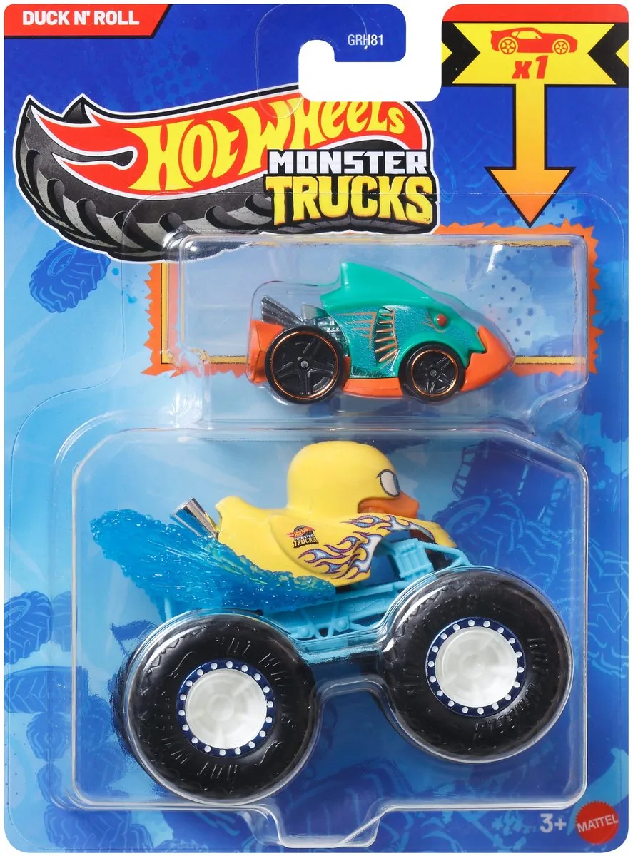 Monster Trucks Auto - Duck N' Roll 2-delig inclusief kleine auto de Hot Wheels en Multicolore – photo du produit