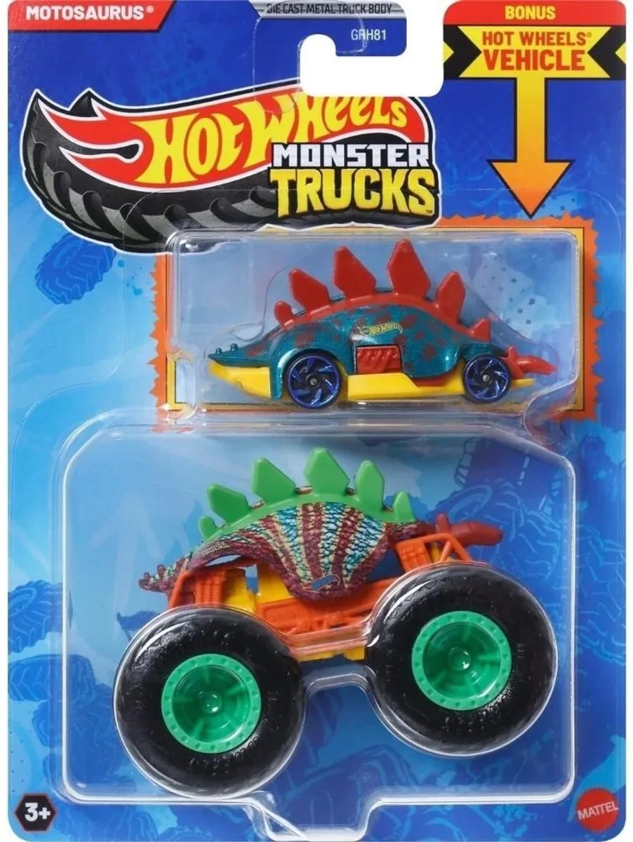 Monster Trucks Auto - Motosaurus 2-delig inclusief kleine auto de Hot Wheels en Multicolore – photo du produit