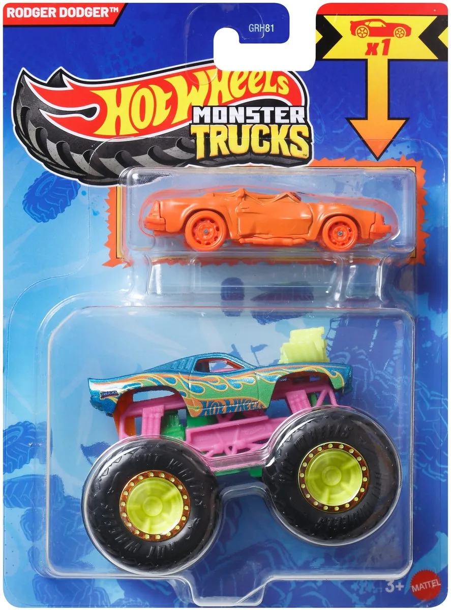 Monster Trucks Auto - Rodger Dodger 2-delig inclusief kleine auto van Hot Wheels in Meerkleurig – productfoto