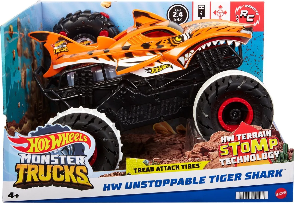 Monster Trucks Unstoppable Tiger Shark - Raceauto de Hot Wheels en Tijgerhaai – photo du produit