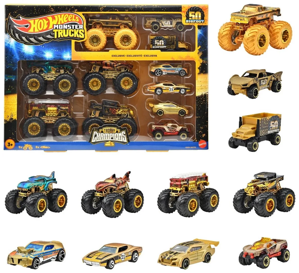 Monstertruck Speelgoed Auto Set - 11 Stuks Totaal - Speelgoed Autos Jongens - Speelgoed Auto’s - Auto Speelgoed de Hot Wheels en 11 Auto's (5x Monster Truck en 6x Auto's) – photo du produit