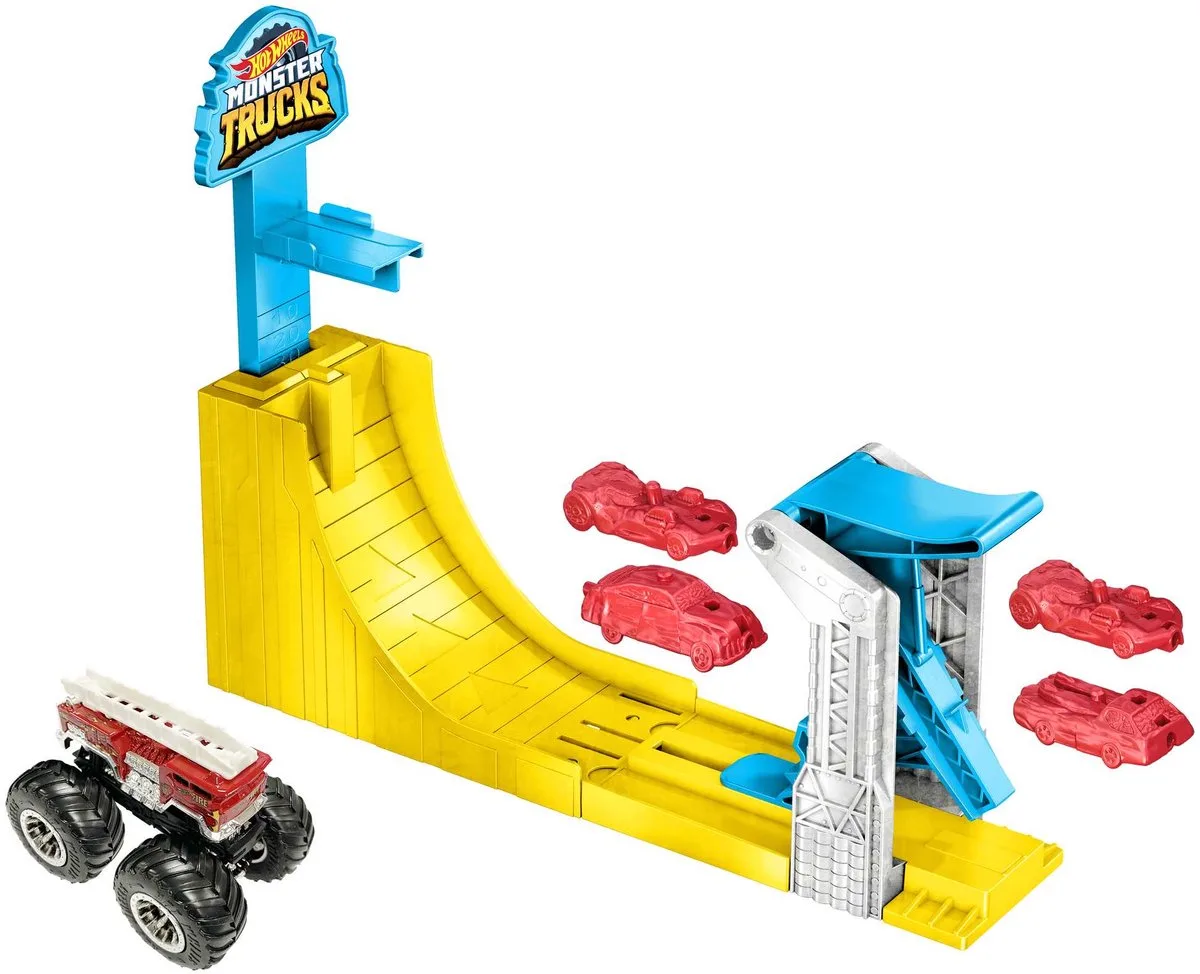 Monstertrucks Luchtaanval Speelset van Hot Wheels in Blauw – productfoto
