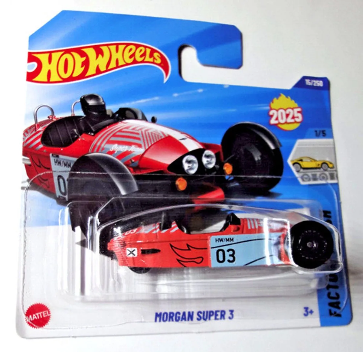 MORGAN SUPER 3 15/250 1:64 HW FACTORY FRESH 1/5 (2025) de Hot Wheels en Gulf color – photo du produit