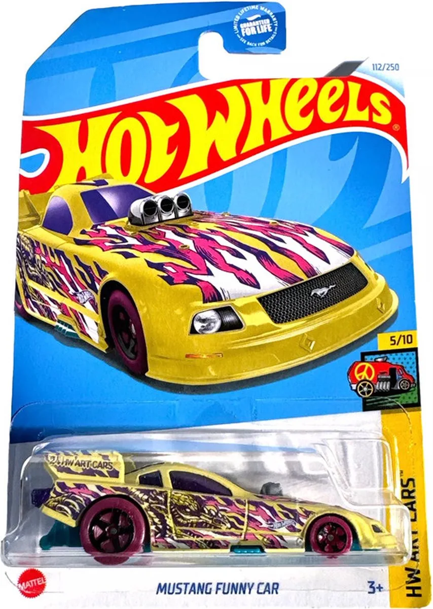 MUSTANG FUNNY CAR 112/250 1:64 HW ART CARS 5/10 van Hot Wheels in Geel – productfoto