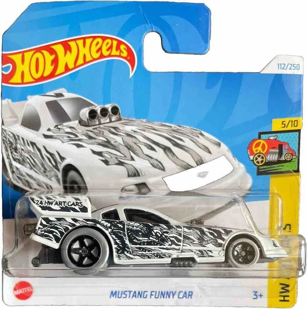 MUSTANG FUNNY CAR BLACK WHITH 112/250 1:64 HW ART CARS 5/10 van Hot Wheels in Black white – productfoto