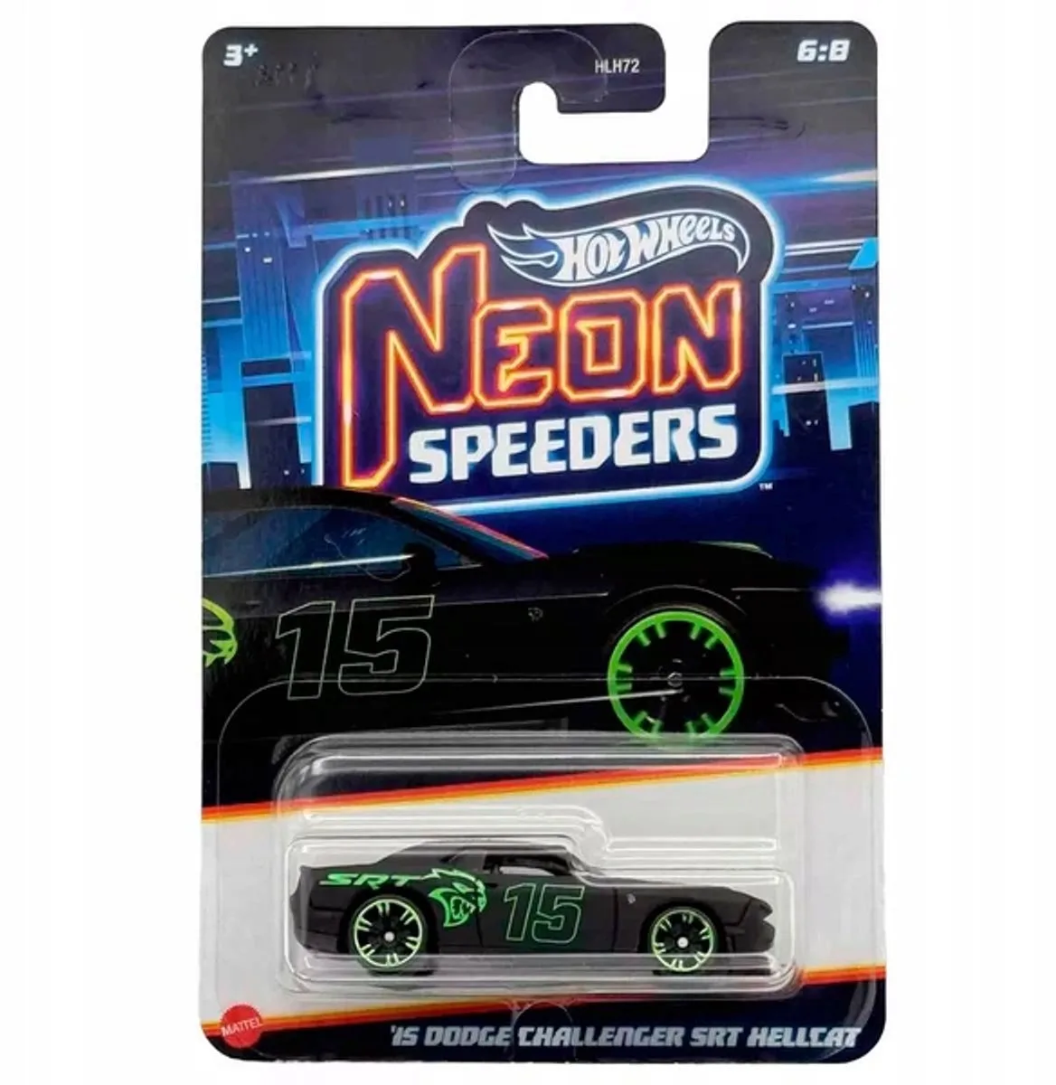 Neon Speeders '15 Dodge Challenger SRT Hellcat van Hot Wheels in Zwart – productfoto