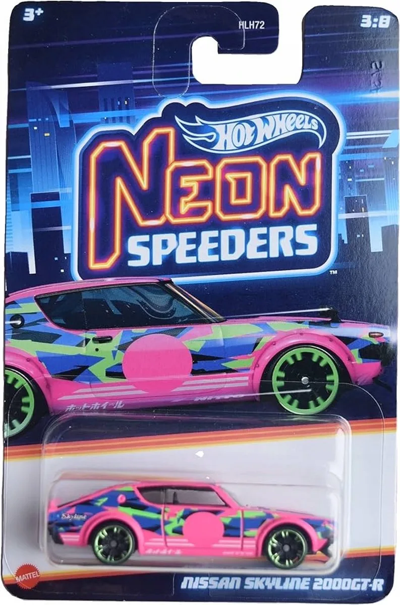 Neon Speeders Nissan Skyline 2000GT-R 1:64 Speelgoedauto van Hot Wheels in Blauw – productfoto