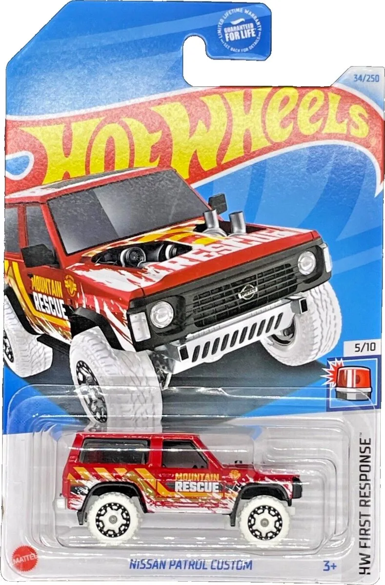 NISSAN PATROL CUSTOM MOUNTAIN RESCUERED/WHITE 34/250 1:64 FIRST RESPONSE 5/10 von Hot Wheels in Rot, Weiß – Produktfoto