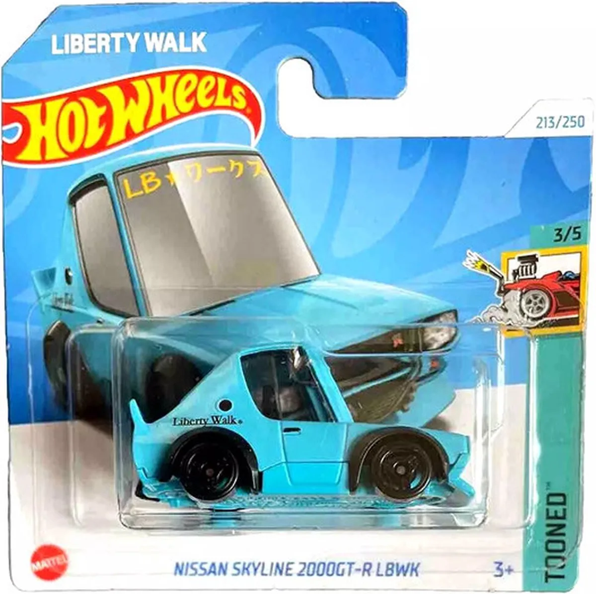 NISSAN SKYLINE 2000GT-R LBWK SKY BLEU 213/250 1:64 HW TOONED 3/5 LIBERTY WALK van Hot Wheels in Sky, Blauw – productfoto