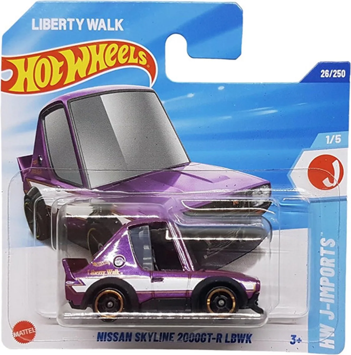 NISSAN SKYLINE 2000GT-R LBWK SKY LIBERTY WALK PURPER 26/250 1:64 HW J-IMPORTS 1/5 fra Hot Wheels i Purper liberty walk – produktbillede