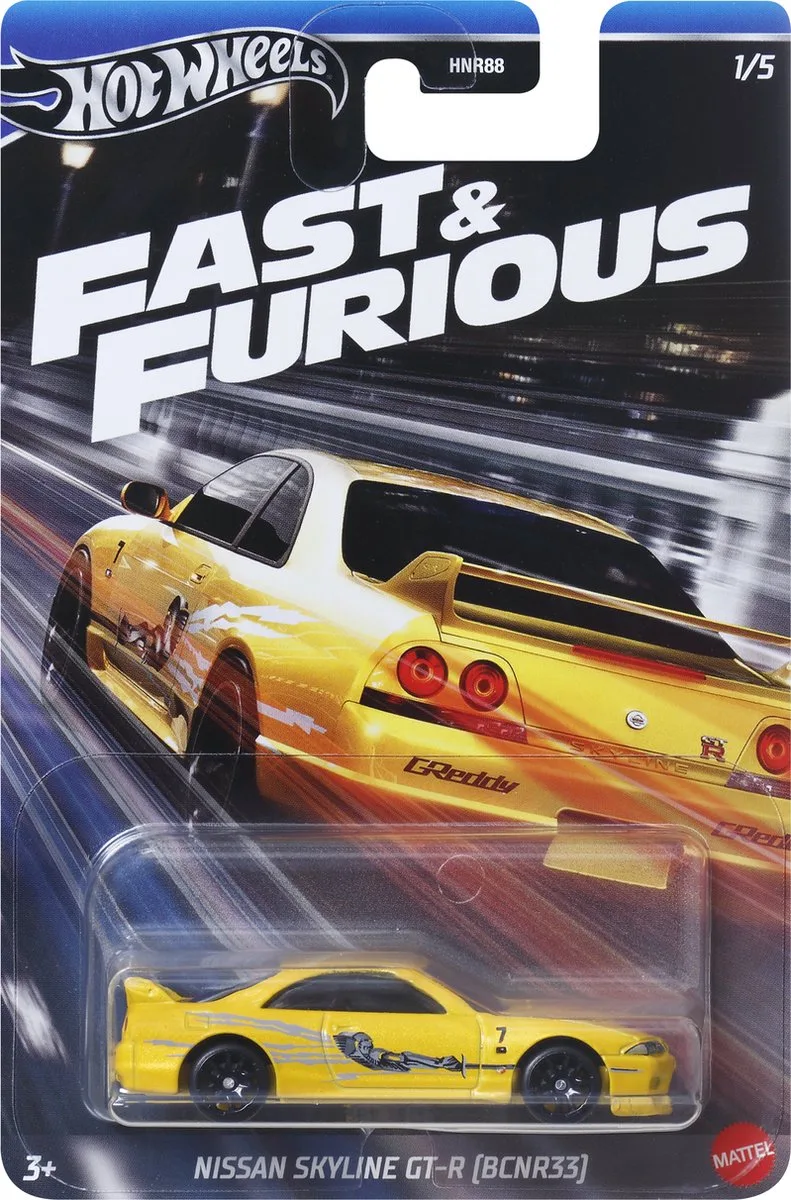 Nissan Skyline GTR R33 | Fast & Furious | 1:64 HotWheels HRW51 by Hot Wheels in Yellow – product photo
