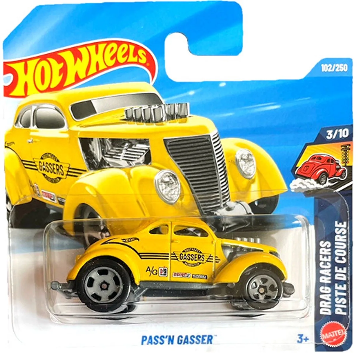 PASS'N GASSER 102/250 HW DRAG RACERS PISTE DE COURSE 3/10 SHORT CARD 2026 by Hot Wheels in Yellow – product photo