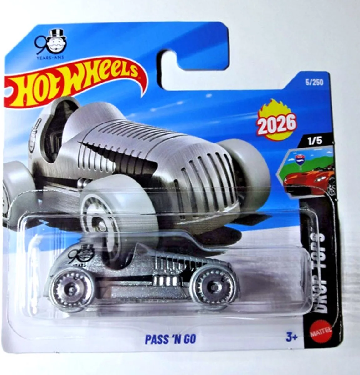 PASS 'N GO CHROME METALIC 1:64 5/250 HW DROP TOPS 1/5 SHORT CART METAL van Hot Wheels in Chrome silber – productfoto