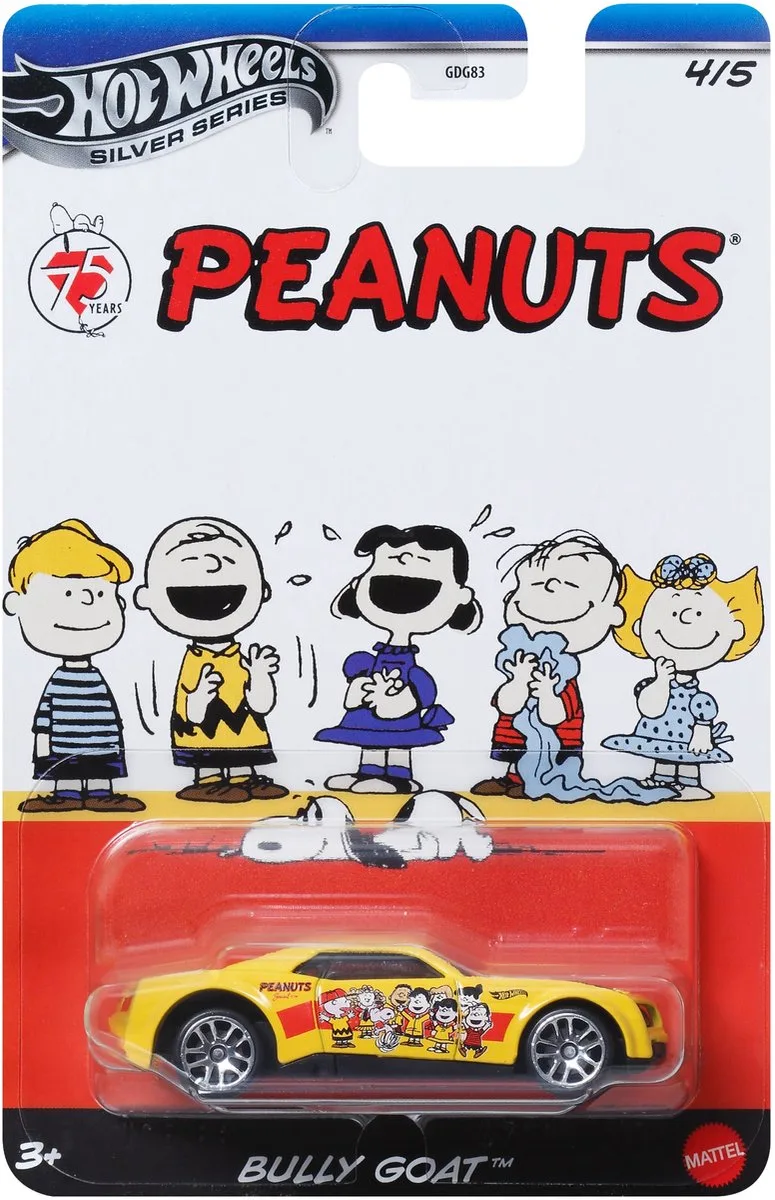 Peanuts Bully Goat JCB83 4/5 de Hot Wheels en Geel met rode accenten. – photo du produit