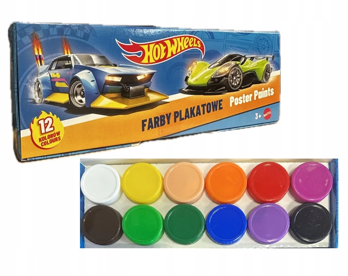 Plakkaatverf Set - 12 Levendige Kleuren van Hot Wheels in Meerkleurig – productfoto